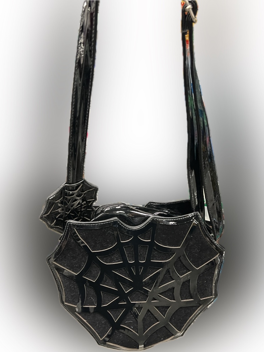 NWOT Restyle Black Spiderweb Crossbody Bag with Silver Accent Hardware